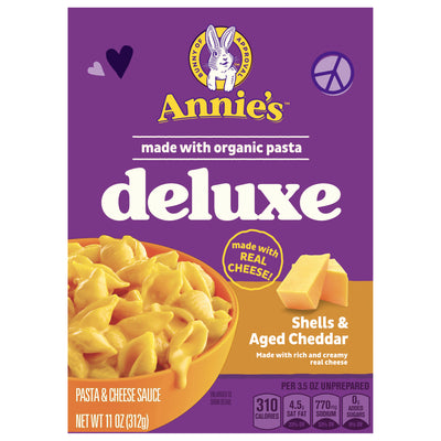 Annies Homegrown Pasta & Cheese Sauce Shells & Aged Cheddar Deluxe 12/11 Oz [UNFI #0415786]