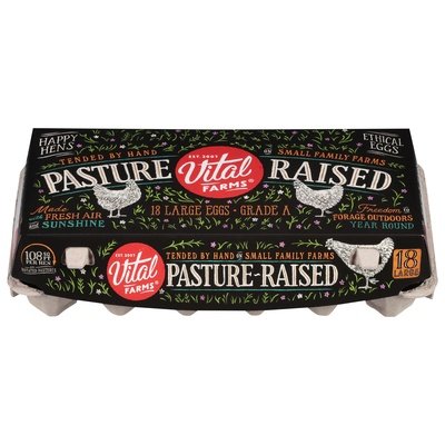 Vital Farms 18 Ct Pasture Raised Large Grade A Eggs 10/18 Pk [UNFI #2193225]
